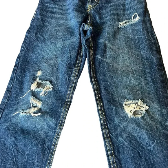 Levi’s 502 tapered distressed jeans youth 7X adjustable waistband blue denim - Picture 6 of 10